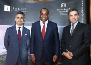 Munaf Ali, ceo of Range Developments; the Honourable Roosevelt Skerrit, Prime Minister of Dominica; Mohammed Asaria, vice chairman of Range Developments. Photo taken at the Park Hyatt Dubai Dec 9. (PRNewsFoto/Government of Dominica)